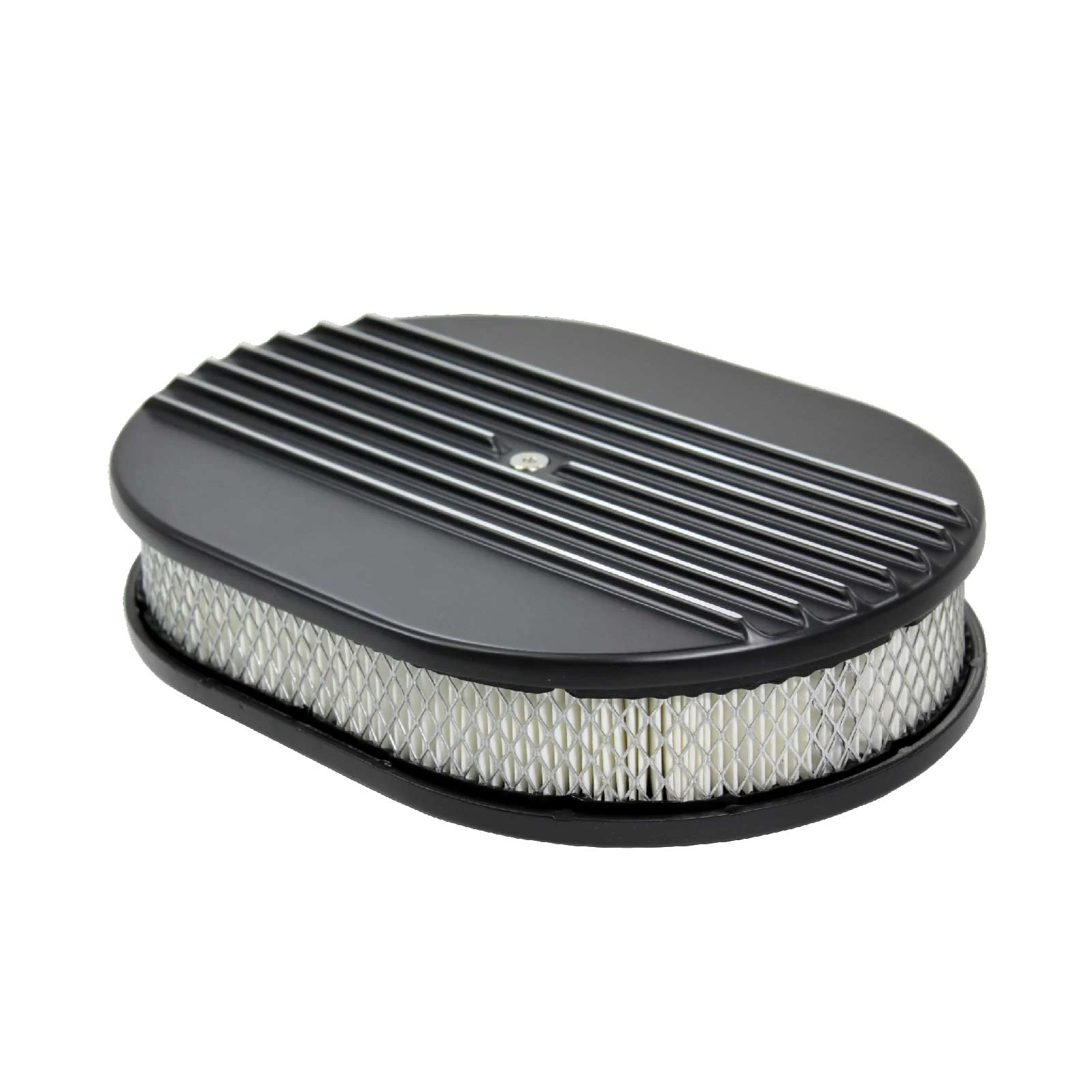 12" Aluminum Finned Oval Air Cleaner Kit with Flat Base - Black