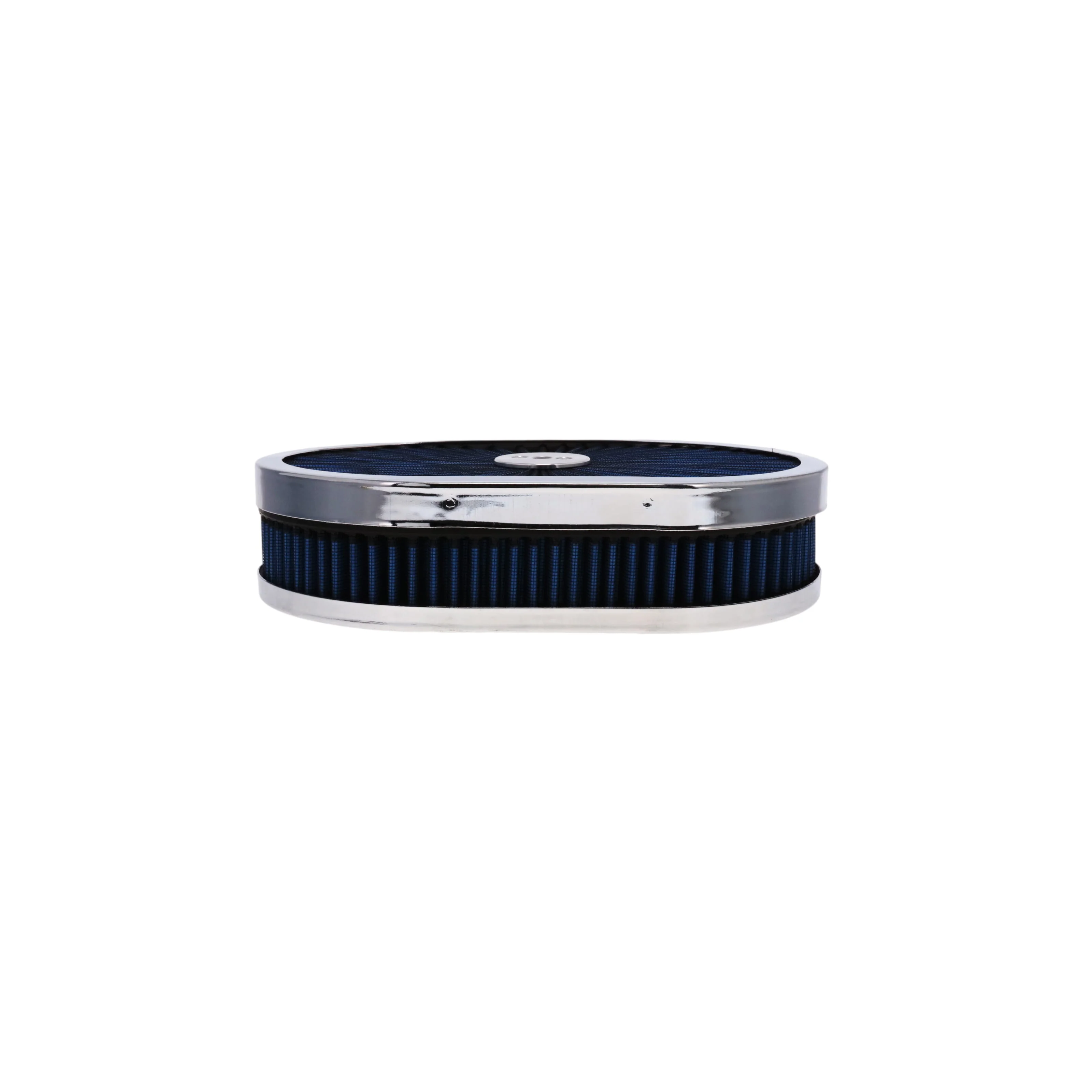 12" X 2" Oval Steel Air Cleaner Kit, Blue Washable Filter, Flat Base - Chrome - Image 4