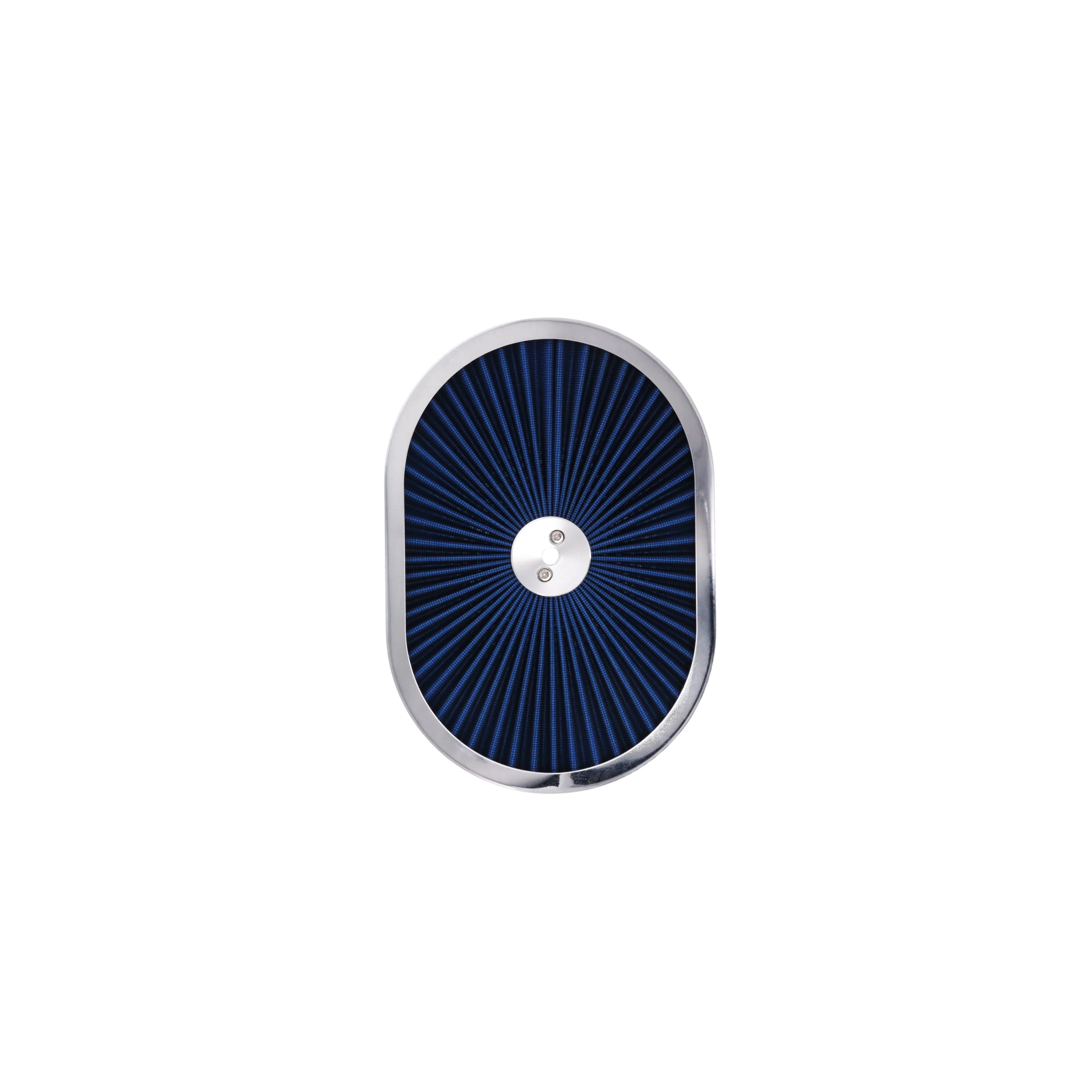 12" X 2" Oval Steel Air Cleaner Kit, Blue Washable Filter, Flat Base - Chrome - Image 5