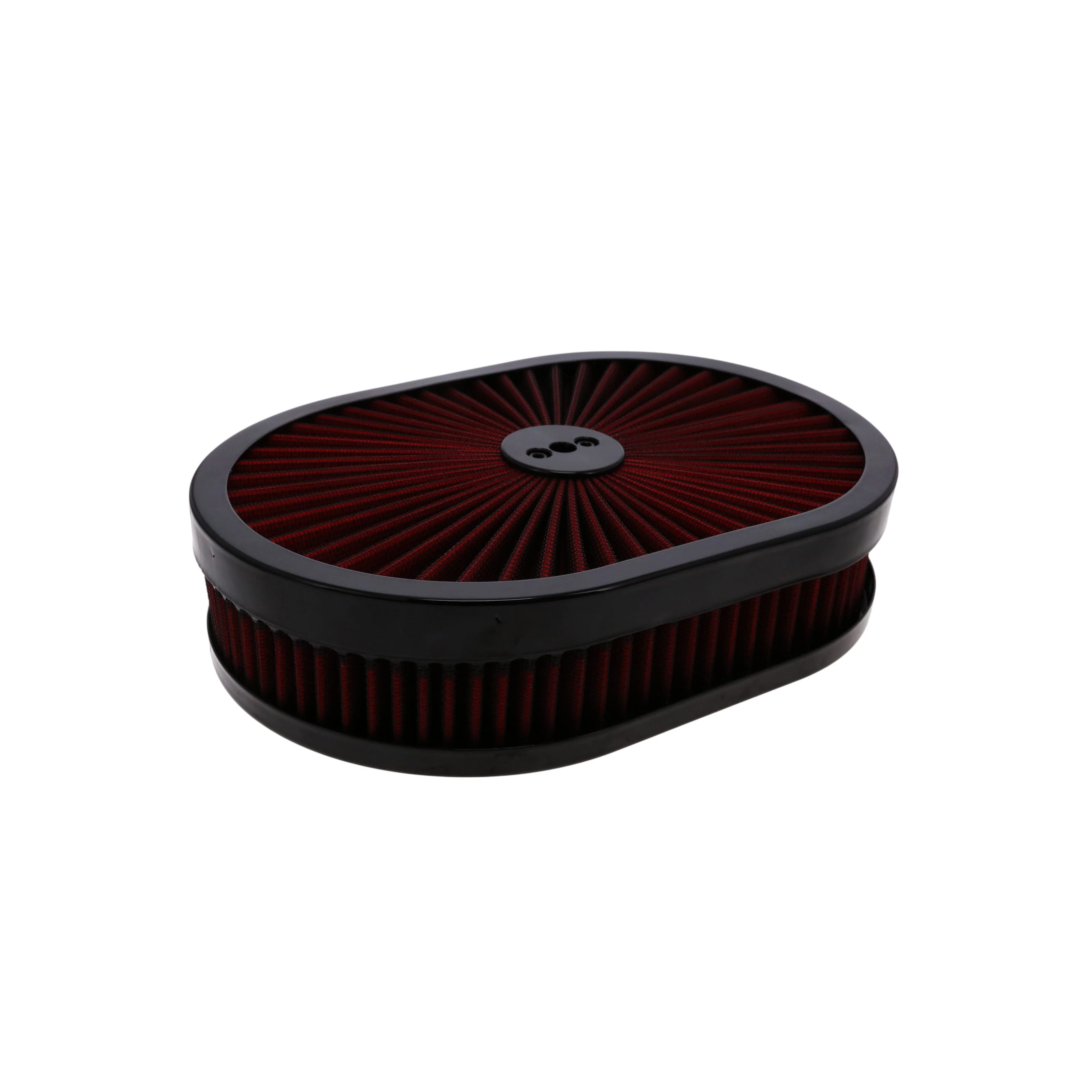 12" X 2" Oval Steel Air Cleaner Kit, Red Washable Filter, Flat Base - Black - Image 2
