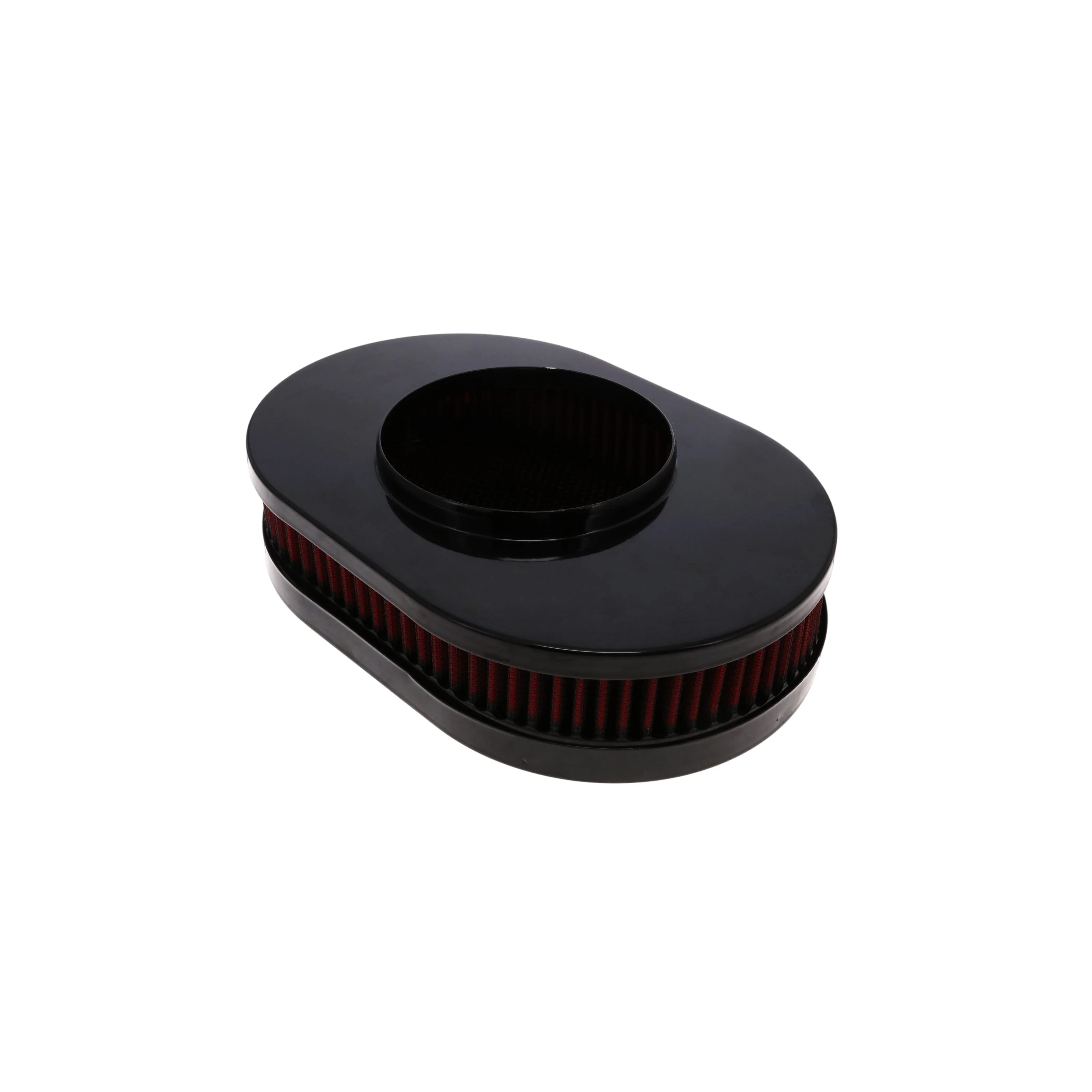 12" X 2" Oval Steel Air Cleaner Kit, Red Washable Filter, Flat Base - Black - Image 3