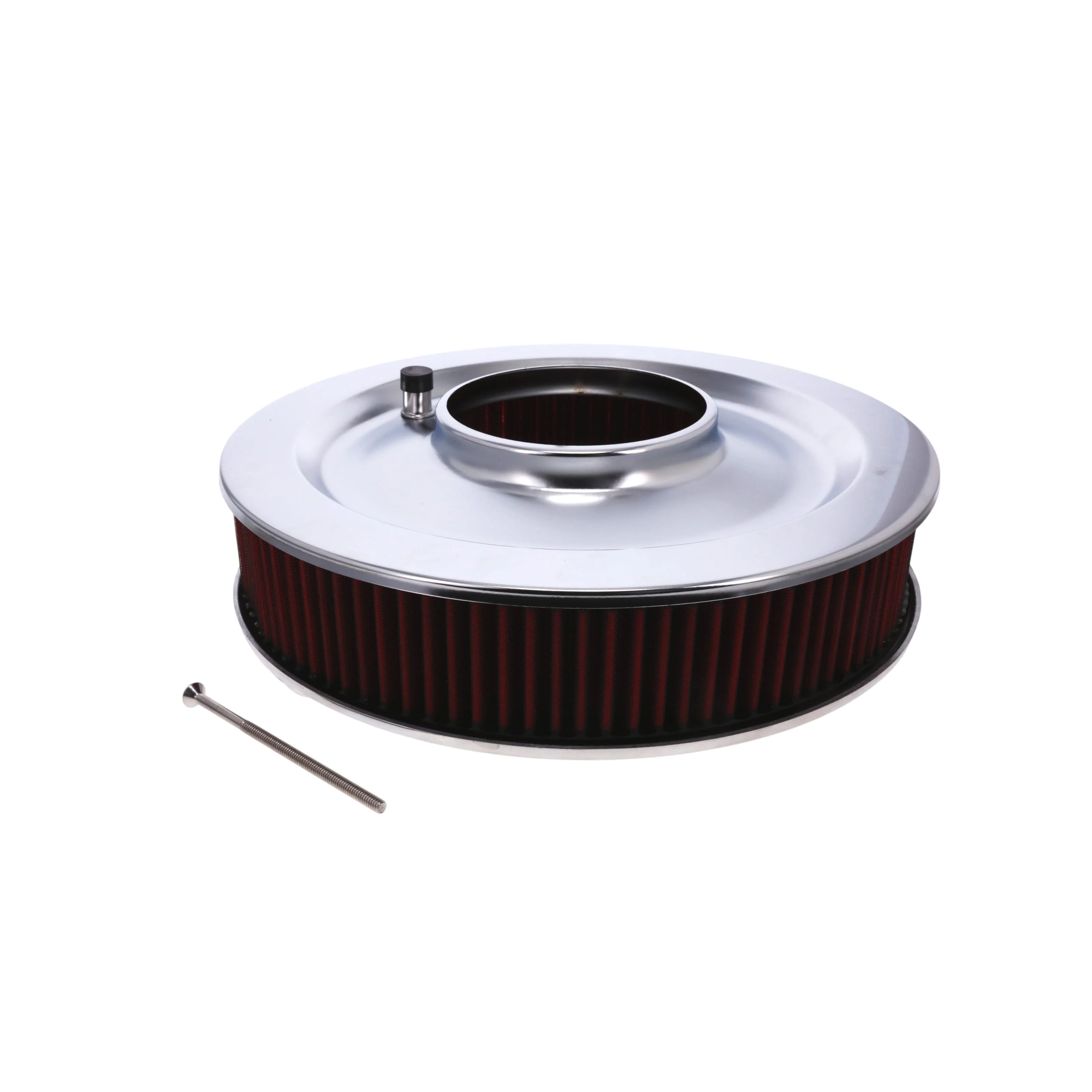 14" X 3" Center Finned Round Aluminum Air Cleaner Kit, Red Washable Filter, Flat Base - Polished - Image 5