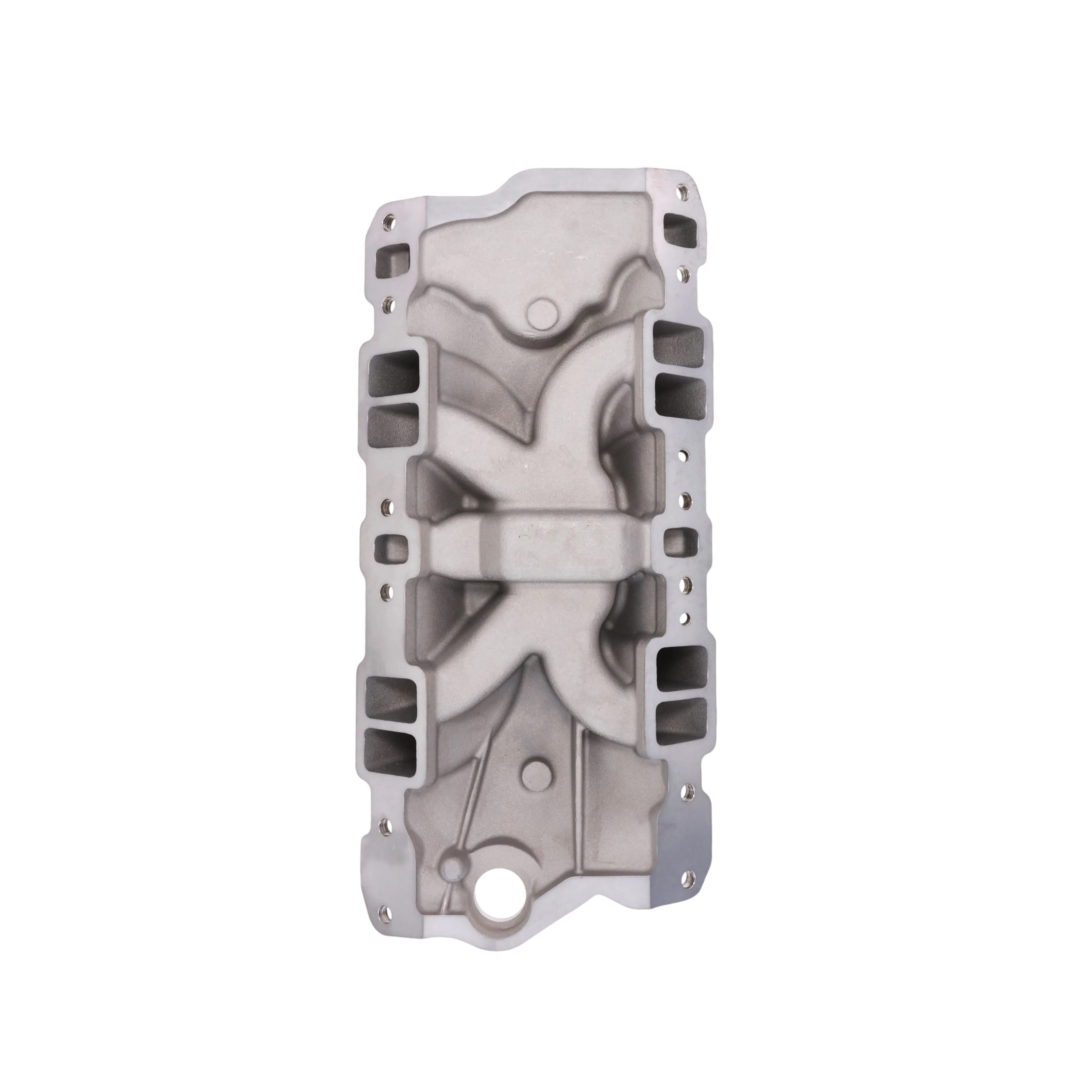 1955-1986 Chevy SB Aluminum Intake Manifold, Dual Plane, Hi-Rise - Satin - Image 4