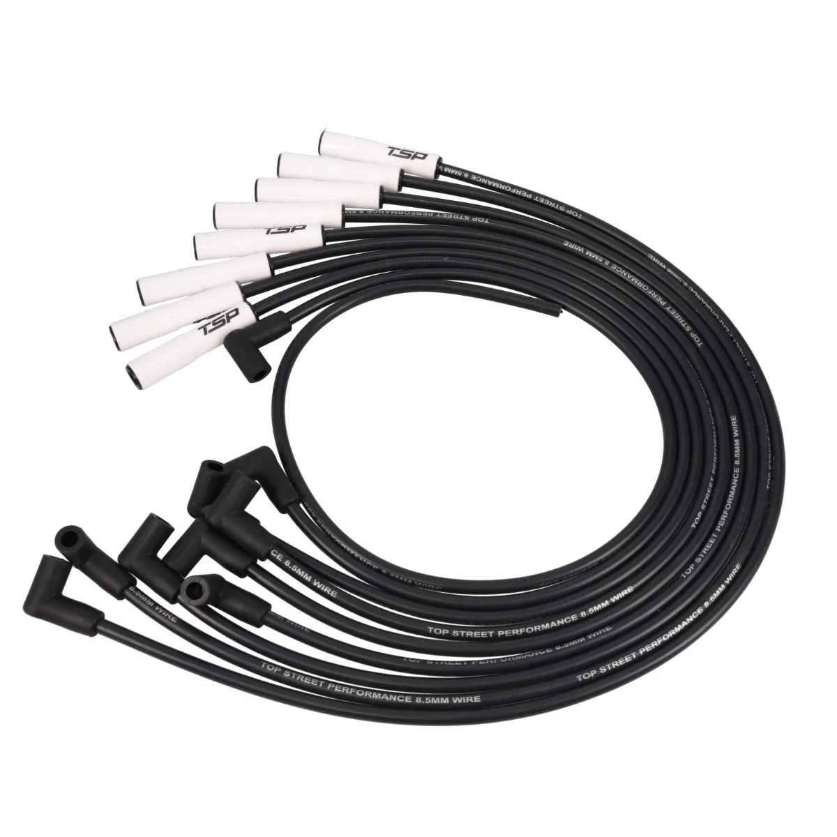 8.5mm Ford Big Block Ignition Wires with 180° Ceramic Plug Boots - White