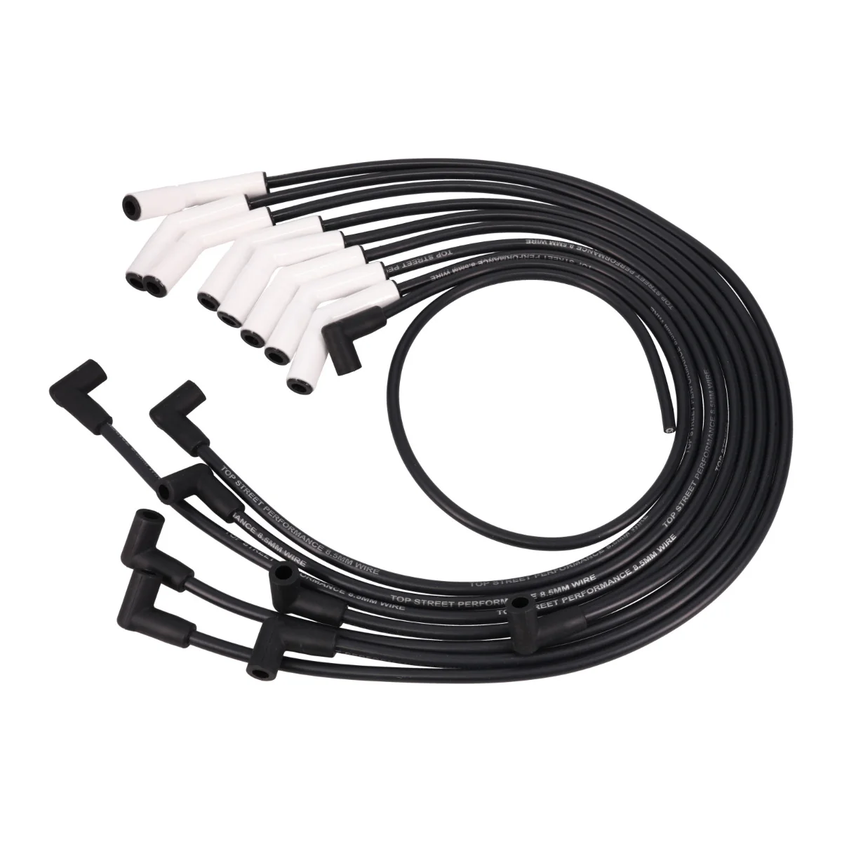 8.5mm Ford Small Block Ignition Wires with 135° Ceramic Plug Boots - White