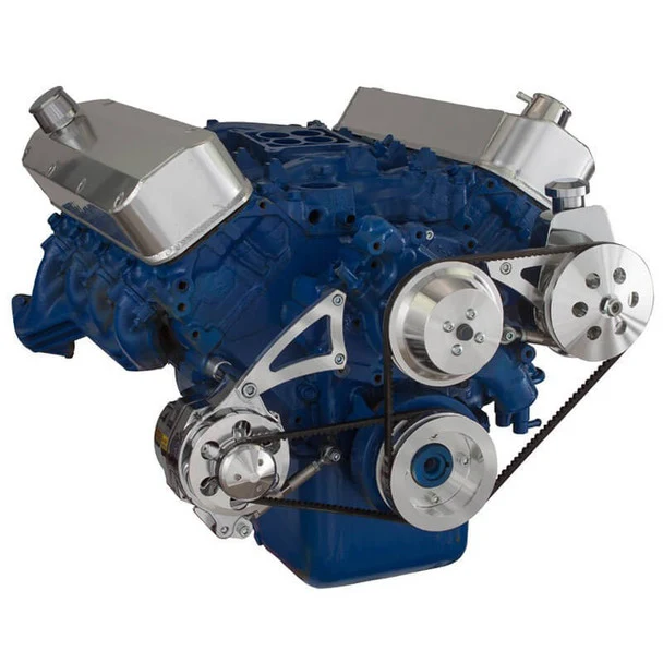 Big Block Ford Pulley System (429 & 460) Power Steering with Low Mount Alternator - Polished - Image 3