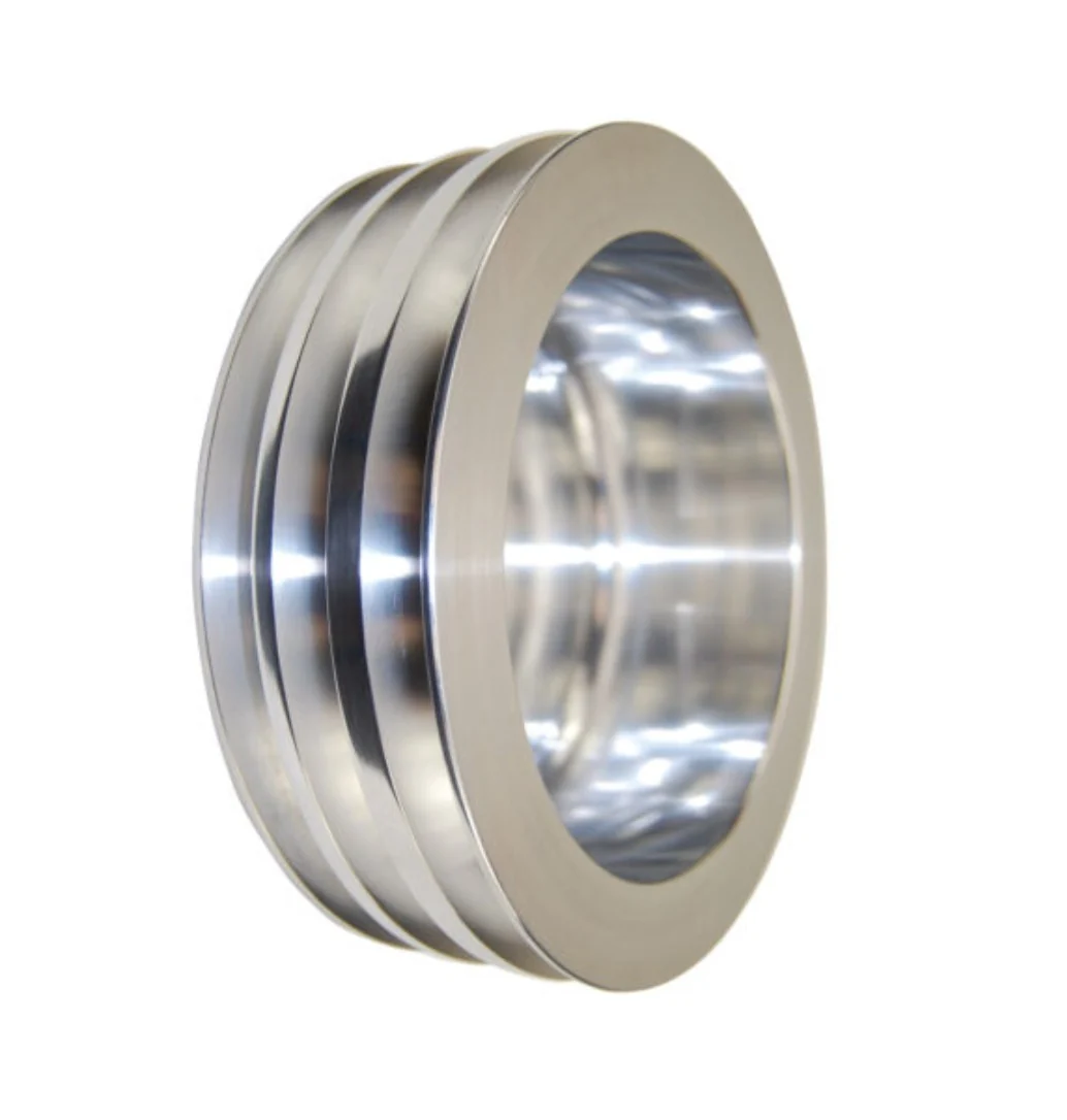 Chevy Small Block Long Water Pump Triple-Groove Aluminum Crankshaft Pulley - Satin