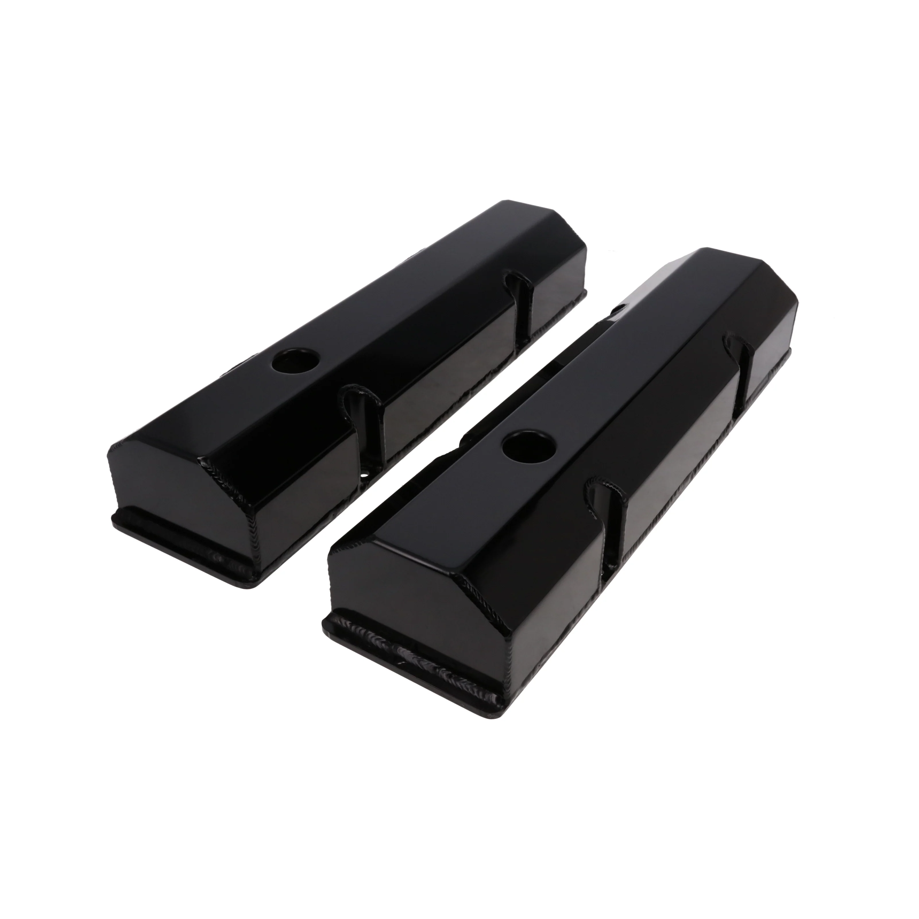 Chevy Small Block Short Bolt Fabricated Aluminum Valve Covers with Breather Holes - Black