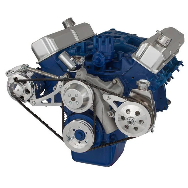 Ford 390 V-Belt System - Alternator & Power Steering with Saginaw Pump - Polished