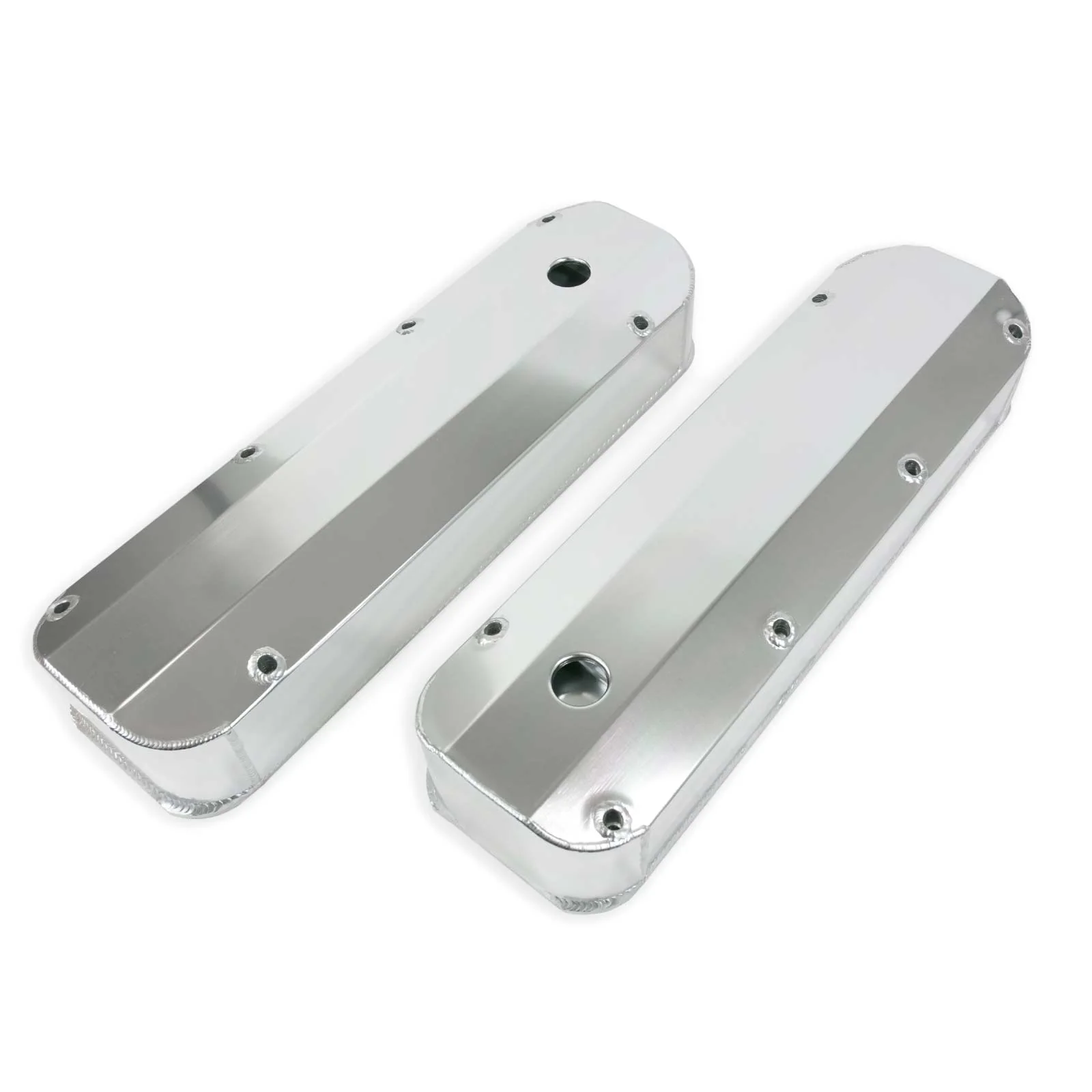 Ford Big Block Long Bolt Fabricated Aluminum Valve Covers with Breather Holes - Clear Anodized