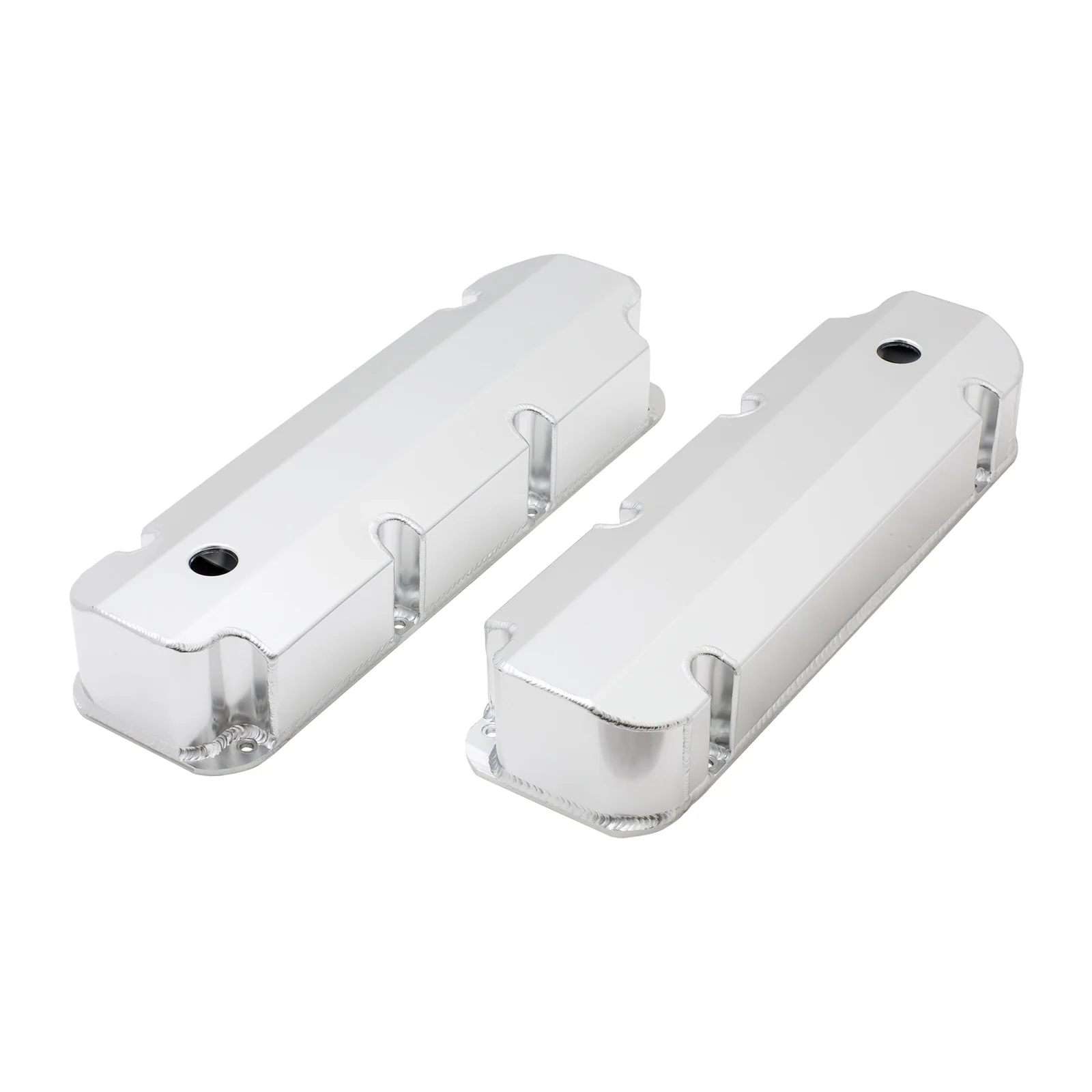 Ford Big Block Short Bolt Fabricated Aluminum Valve Covers with Breather Holes - Clear Anodized