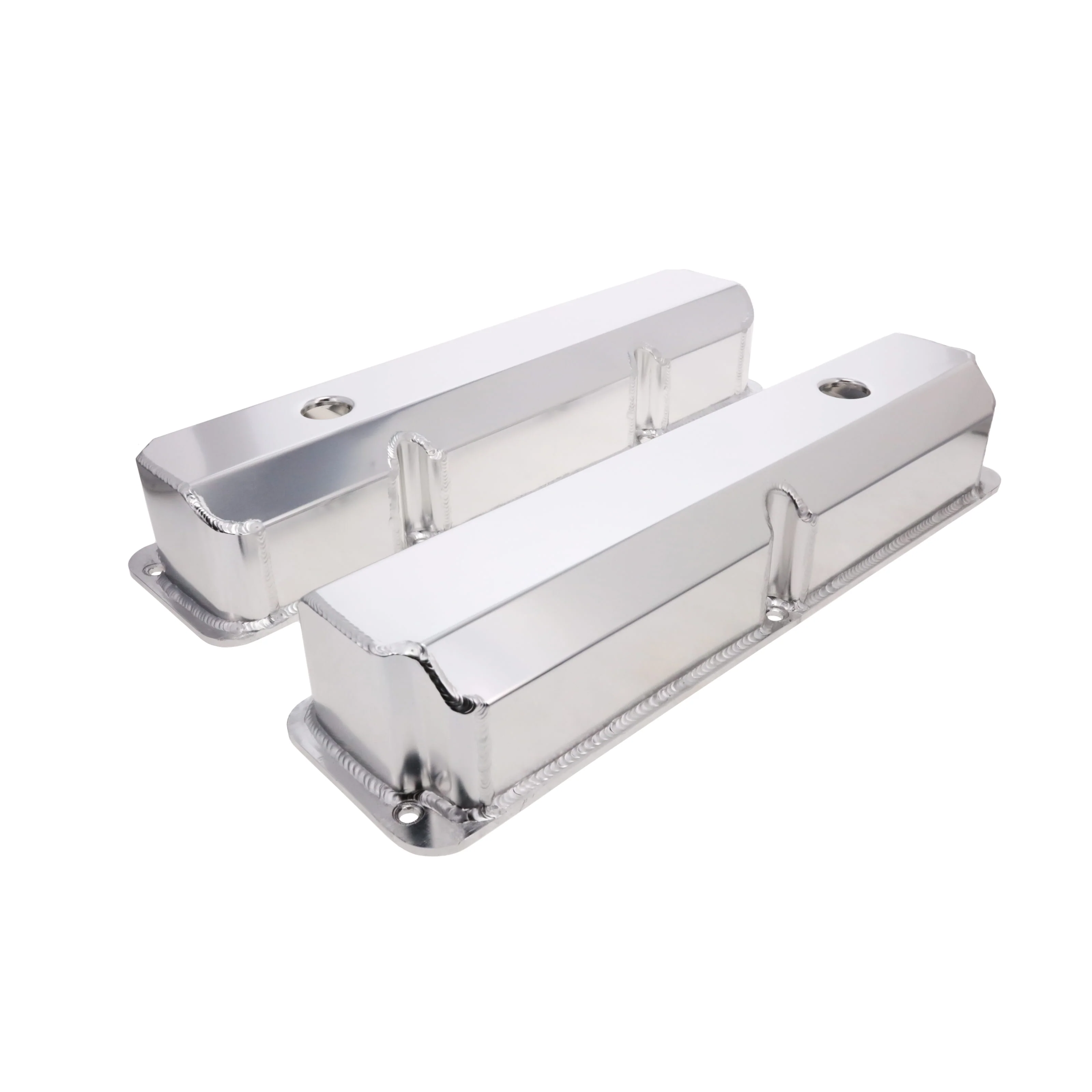 Ford FE Big Block Short Bolt Fabricated Aluminum Valve Covers with Breather Holes - Clear Anodized